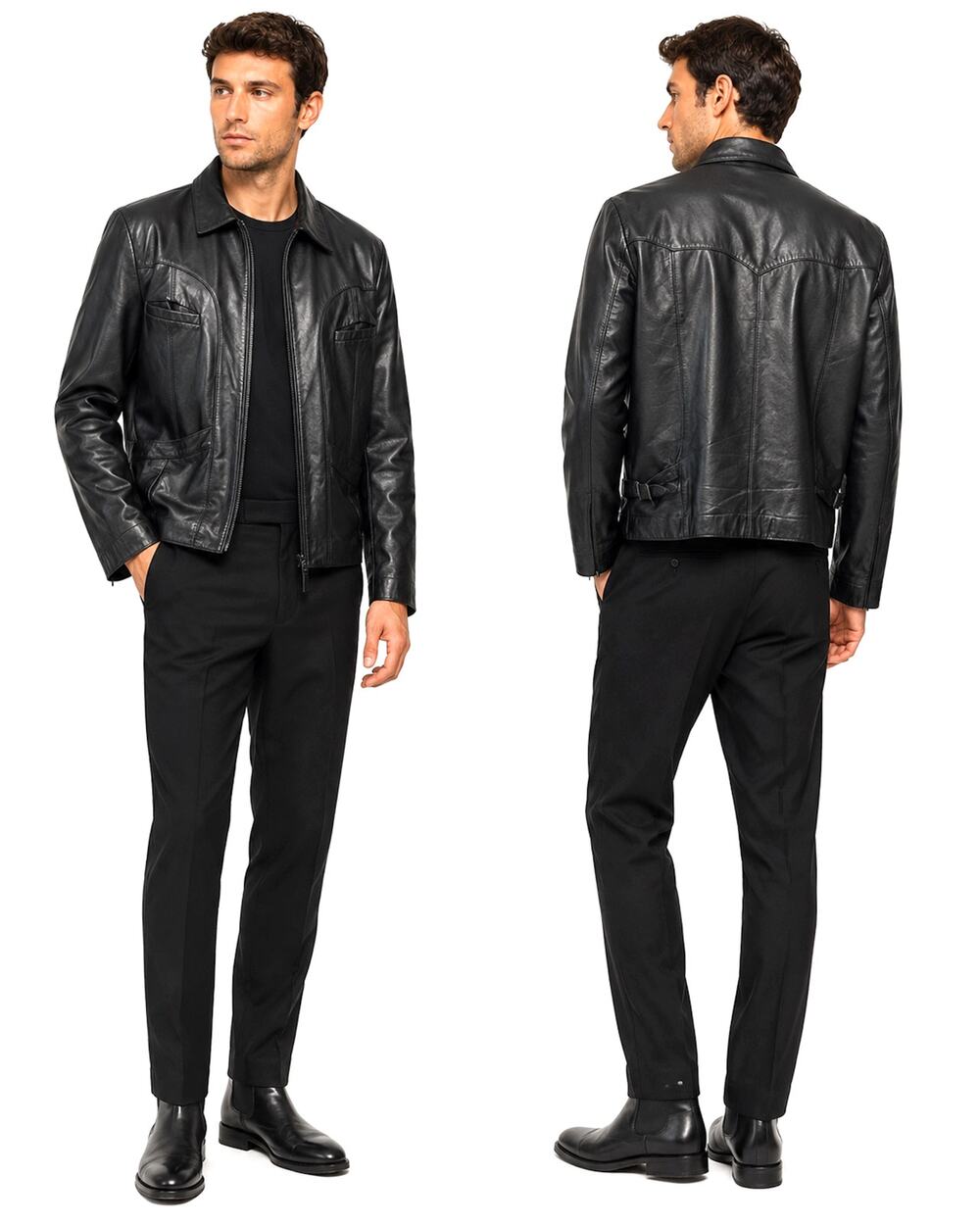Vintage 70s Wilsons Black Leather Café Jacket Faux Fur Liner Men M Women L XL